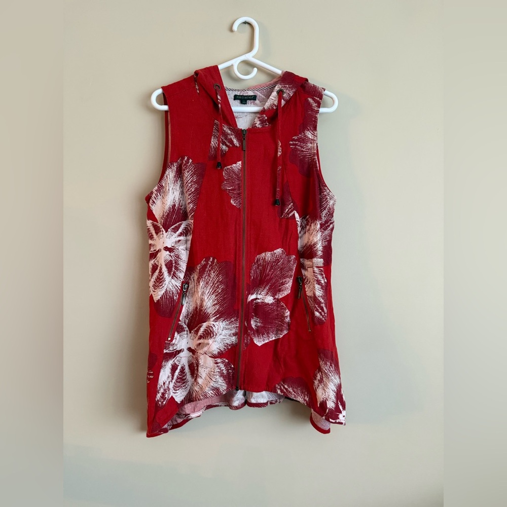 For Cynthia Women's Large Linen Vest Jacket Sleeveless Asymmetric Zip Hooded